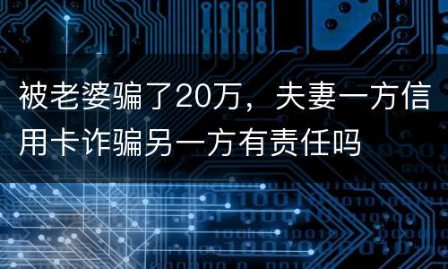 被老婆骗了20万，夫妻一方信用卡诈骗另一方有责任吗