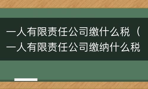 一人有限责任公司缴什么税（一人有限责任公司缴纳什么税）