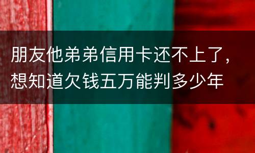 朋友他弟弟信用卡还不上了，想知道欠钱五万能判多少年