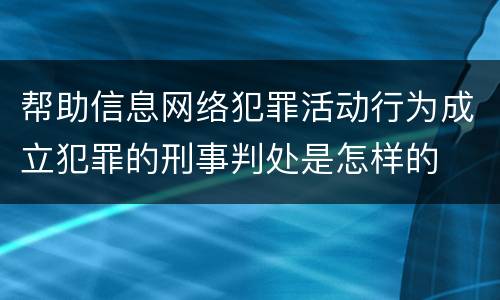 帮助信息网络犯罪活动行为成立犯罪的刑事判处是怎样的