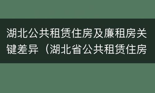 湖北公共租赁住房及廉租房关键差异（湖北省公共租赁住房管理办法）