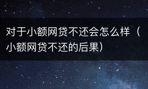 对于小额网贷不还会怎么样（小额网贷不还的后果）