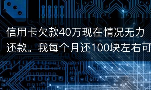 信用卡欠款40万现在情况无力还款。我每个月还100块左右可以吗