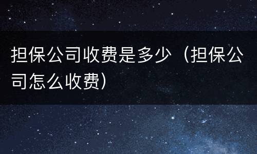 担保公司收费是多少（担保公司怎么收费）