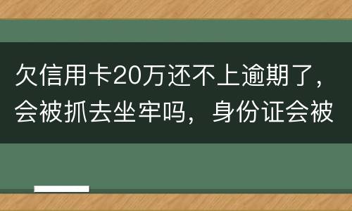 欠信用卡20万还不上逾期了，会被抓去坐牢吗，身份证会被封吗