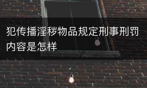 犯传播淫秽物品规定刑事刑罚内容是怎样