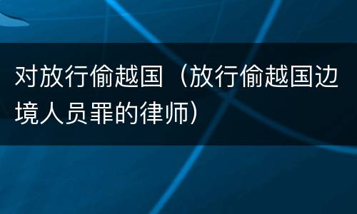 对放行偷越国（放行偷越国边境人员罪的律师）