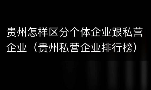 贵州怎样区分个体企业跟私营企业（贵州私营企业排行榜）