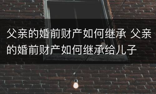 父亲的婚前财产如何继承 父亲的婚前财产如何继承给儿子