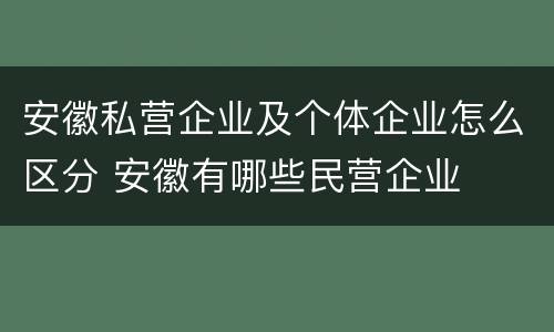 安徽私营企业及个体企业怎么区分 安徽有哪些民营企业