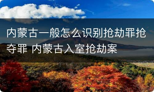 内蒙古一般怎么识别抢劫罪抢夺罪 内蒙古入室抢劫案