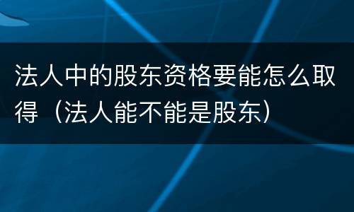 法人中的股东资格要能怎么取得（法人能不能是股东）