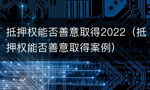 抵押权能否善意取得2022（抵押权能否善意取得案例）