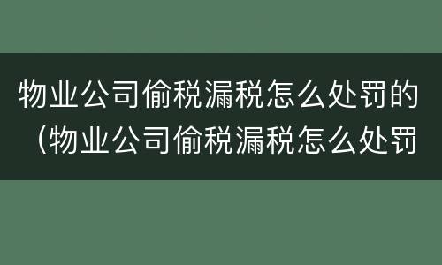 物业公司偷税漏税怎么处罚的（物业公司偷税漏税怎么处罚的呢）