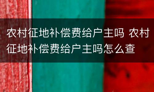 农村征地补偿费给户主吗 农村征地补偿费给户主吗怎么查