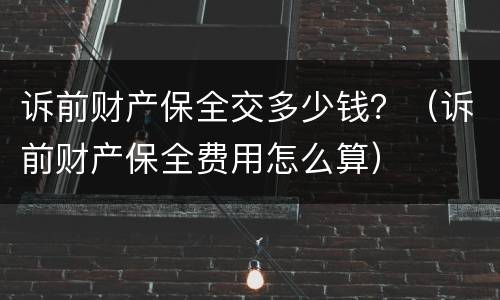 诉前财产保全交多少钱？（诉前财产保全费用怎么算）