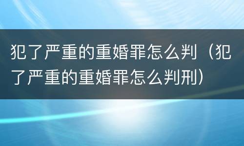 犯了严重的重婚罪怎么判（犯了严重的重婚罪怎么判刑）