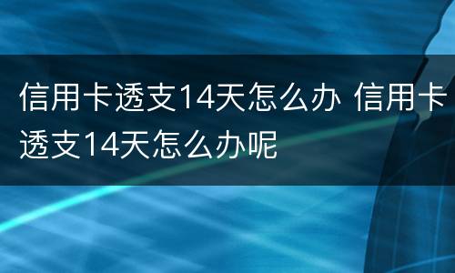 信用卡透支14天怎么办 信用卡透支14天怎么办呢