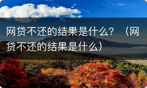 网贷不还的结果是什么？（网贷不还的结果是什么）