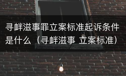 寻衅滋事罪立案标准起诉条件是什么（寻衅滋事 立案标准）