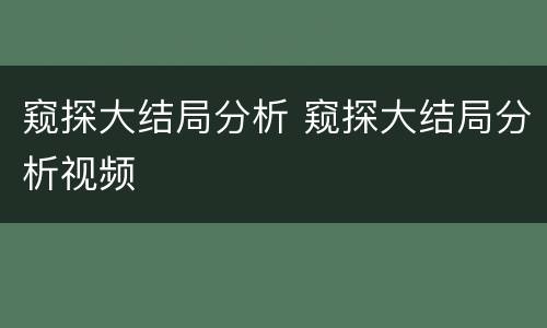 窥探大结局分析 窥探大结局分析视频