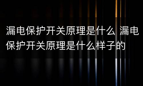 漏电保护开关原理是什么 漏电保护开关原理是什么样子的