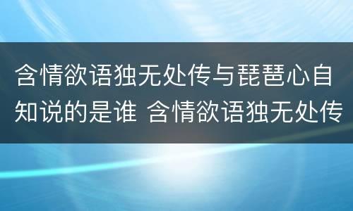 含情欲语独无处传与琵琶心自知说的是谁 含情欲语独无处传与琵琶心自知写的什么人