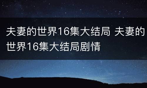 夫妻的世界16集大结局 夫妻的世界16集大结局剧情