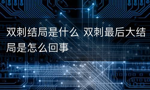 双刺结局是什么 双刺最后大结局是怎么回事