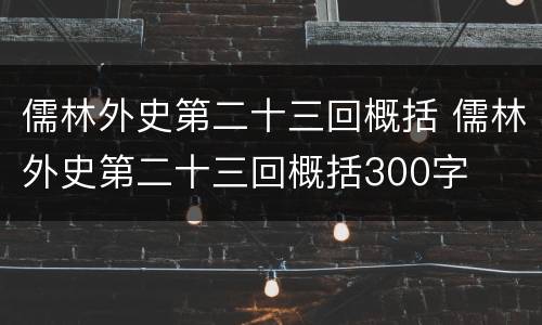 儒林外史第二十三回概括 儒林外史第二十三回概括300字