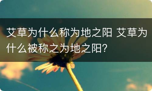 艾草为什么称为地之阳 艾草为什么被称之为地之阳?