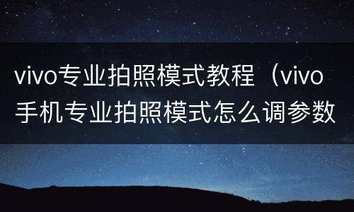 vivo专业拍照模式教程（vivo手机专业拍照模式怎么调参数）