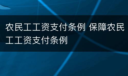 农民工工资支付条例 保障农民工工资支付条例