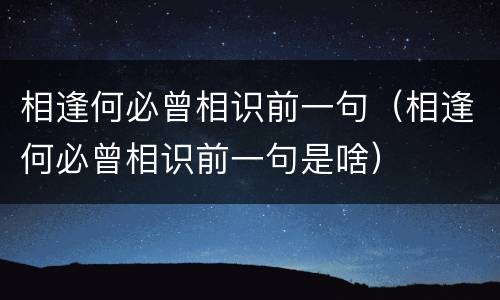 相逢何必曾相识前一句（相逢何必曾相识前一句是啥）