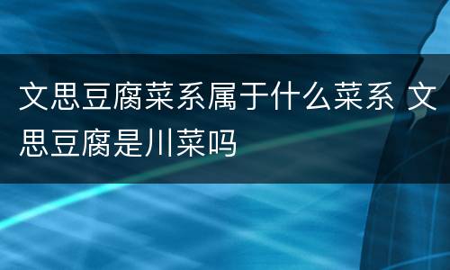 文思豆腐菜系属于什么菜系 文思豆腐是川菜吗