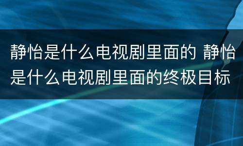 静怡是什么电视剧里面的 静怡是什么电视剧里面的终极目标