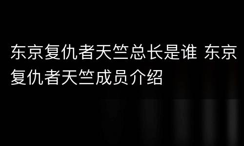 东京复仇者天竺总长是谁 东京复仇者天竺成员介绍