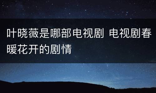 叶晓薇是哪部电视剧 电视剧春暖花开的剧情