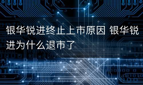 银华锐进终止上市原因 银华锐进为什么退市了