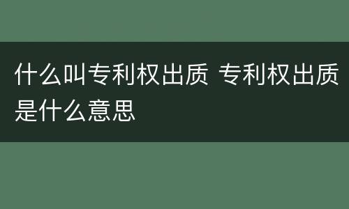 什么叫专利权出质 专利权出质是什么意思