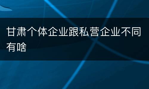 甘肃个体企业跟私营企业不同有啥