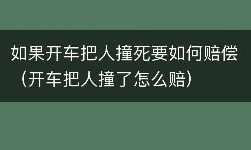 如果开车把人撞死要如何赔偿（开车把人撞了怎么赔）