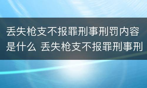 丢失枪支不报罪刑事刑罚内容是什么 丢失枪支不报罪刑事刑罚内容是什么意思