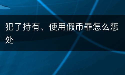 犯了持有、使用假币罪怎么惩处